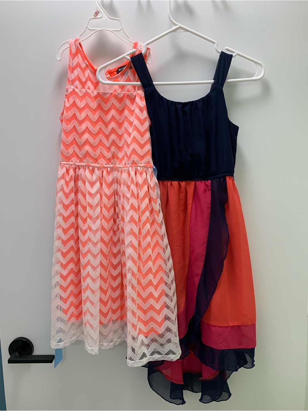 Zunie Coral Chevron Mesh Dress & Zunie Navy Coral Purple Colorblock Dress